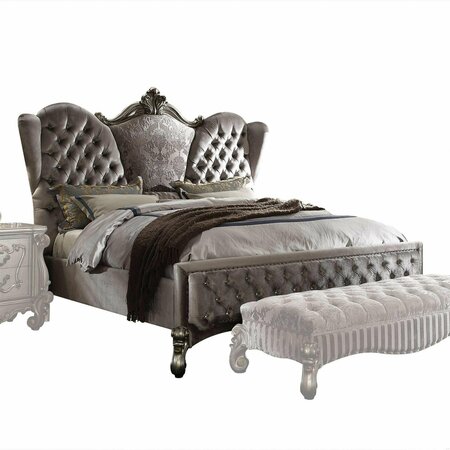 HOMEROOTS 76 x 95 x 72 in. Velvet Antique Platinum Upholstery Poly Resin Queen Bed 348196